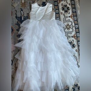 Amazon Kids Maxi Formal Dress in White/Cream with Ruffles